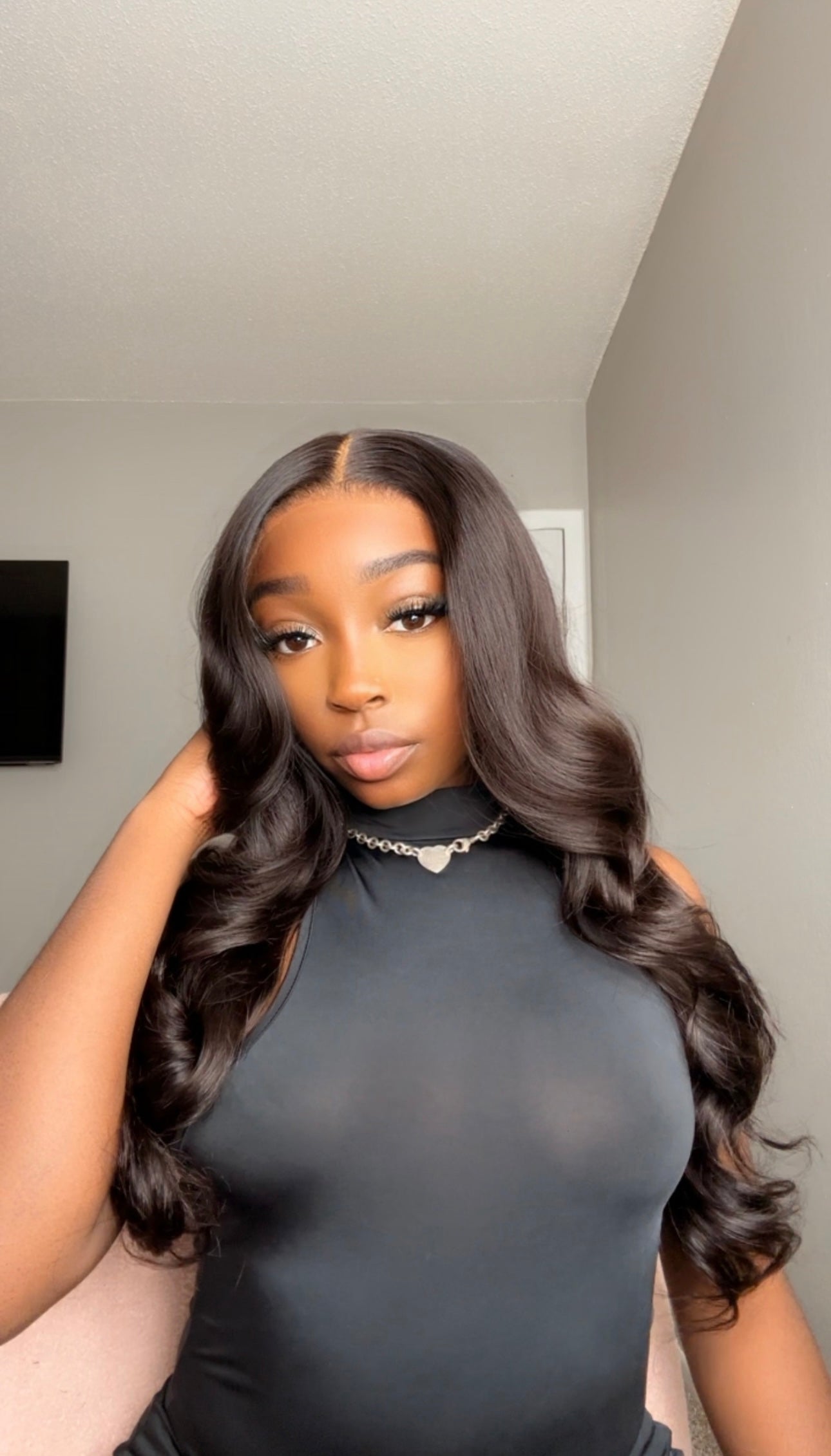 Precut layered Black Frontal 13x4 28" wig