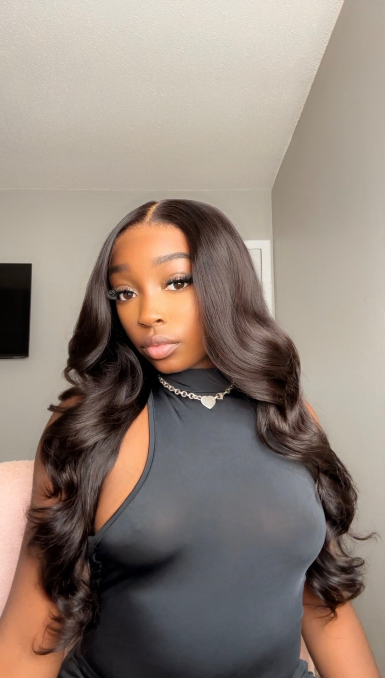 Precut layered Black Frontal 13x4 28" wig