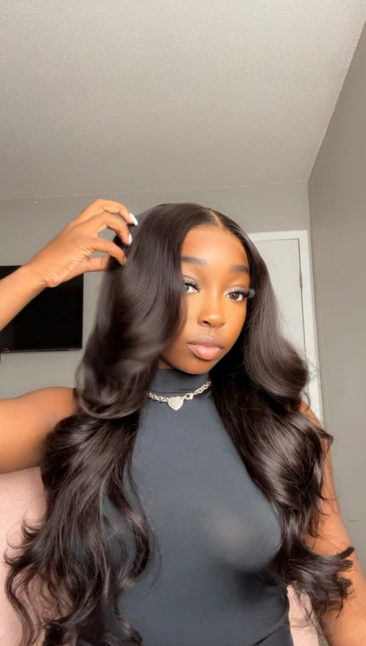 Precut layered Black Frontal 13x4 28" wig